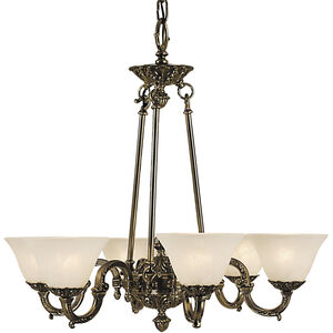 Napoleonic 6 Light 28 inch Antique Silver with Champagne Marble Glass Shade Dining Chandelier Ceiling Light