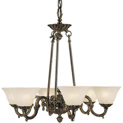 Napoleonic 6 Light 28 inch Antique Silver with Amber Marble Glass Shade Dining Chandelier Ceiling Light