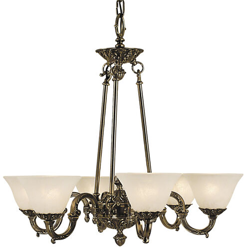 Napoleonic 6 Light 28 inch French Brass with Amber Marble Glass Shade Dining Chandelier Ceiling Light