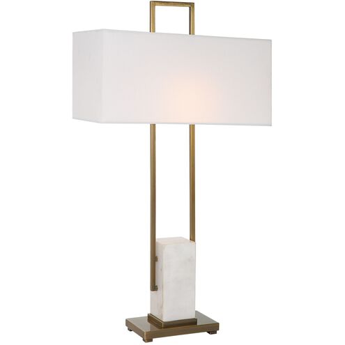 Column 35 inch 100.00 watt Plated Brass and White Marble Table Lamp Portable Light