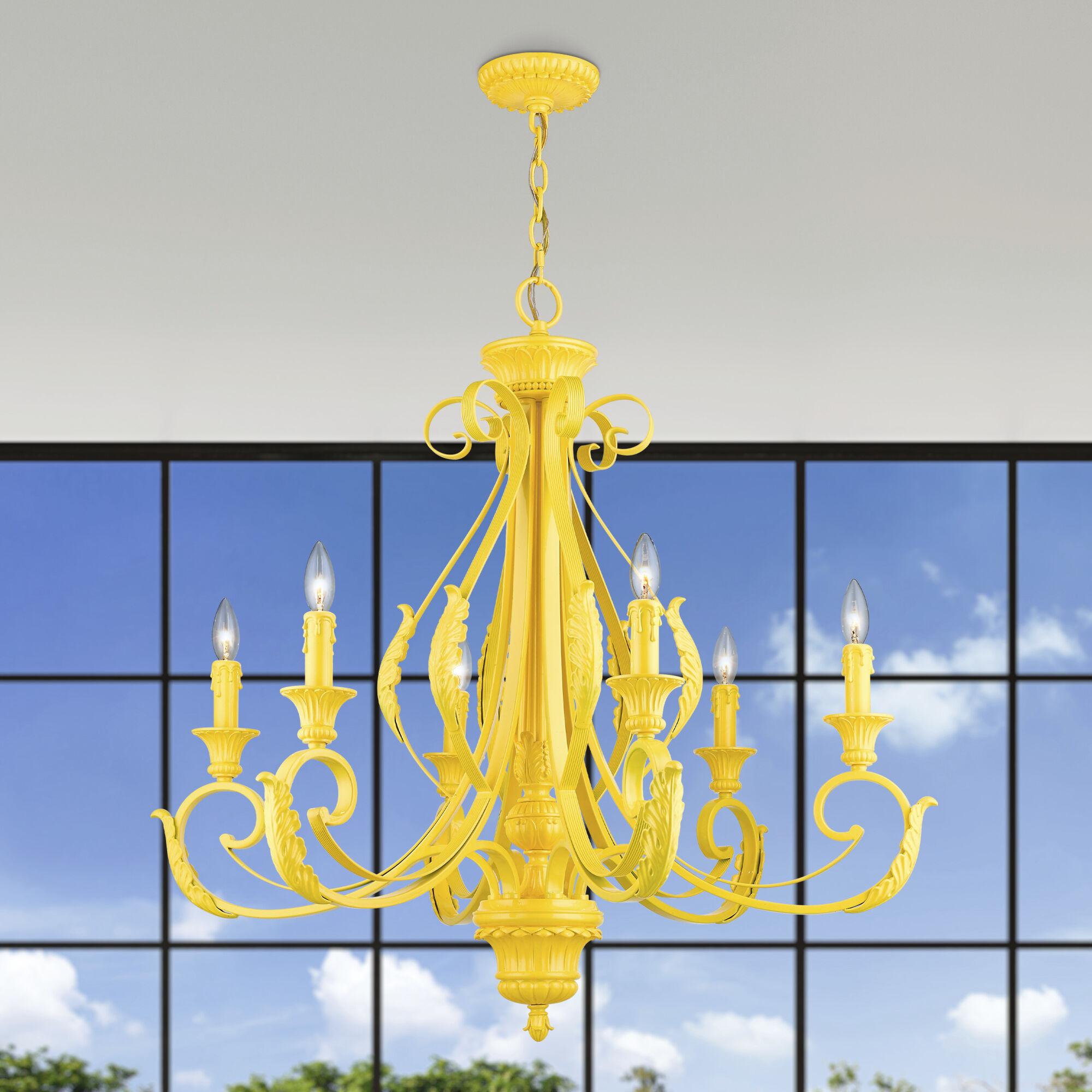 Valencia 6 Light 35 inch Shiny Yellow Large Chandelier Ceiling Light