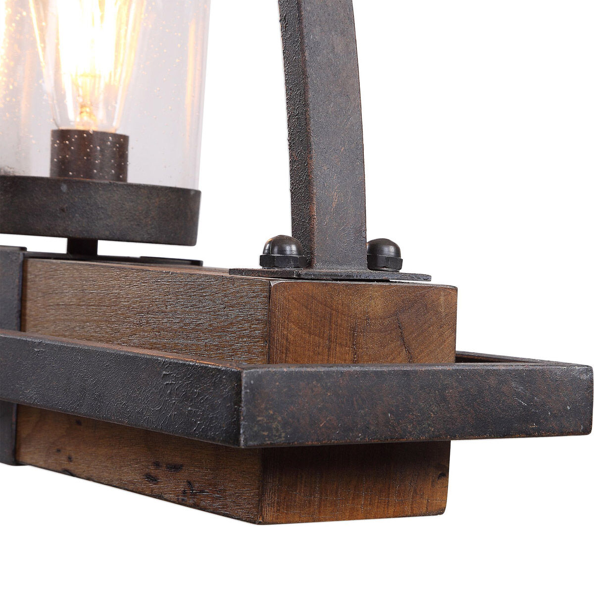 Atwood 5 Light 51 inch Real Wood and Weathered Bronze Linear Pendant Ceiling Light