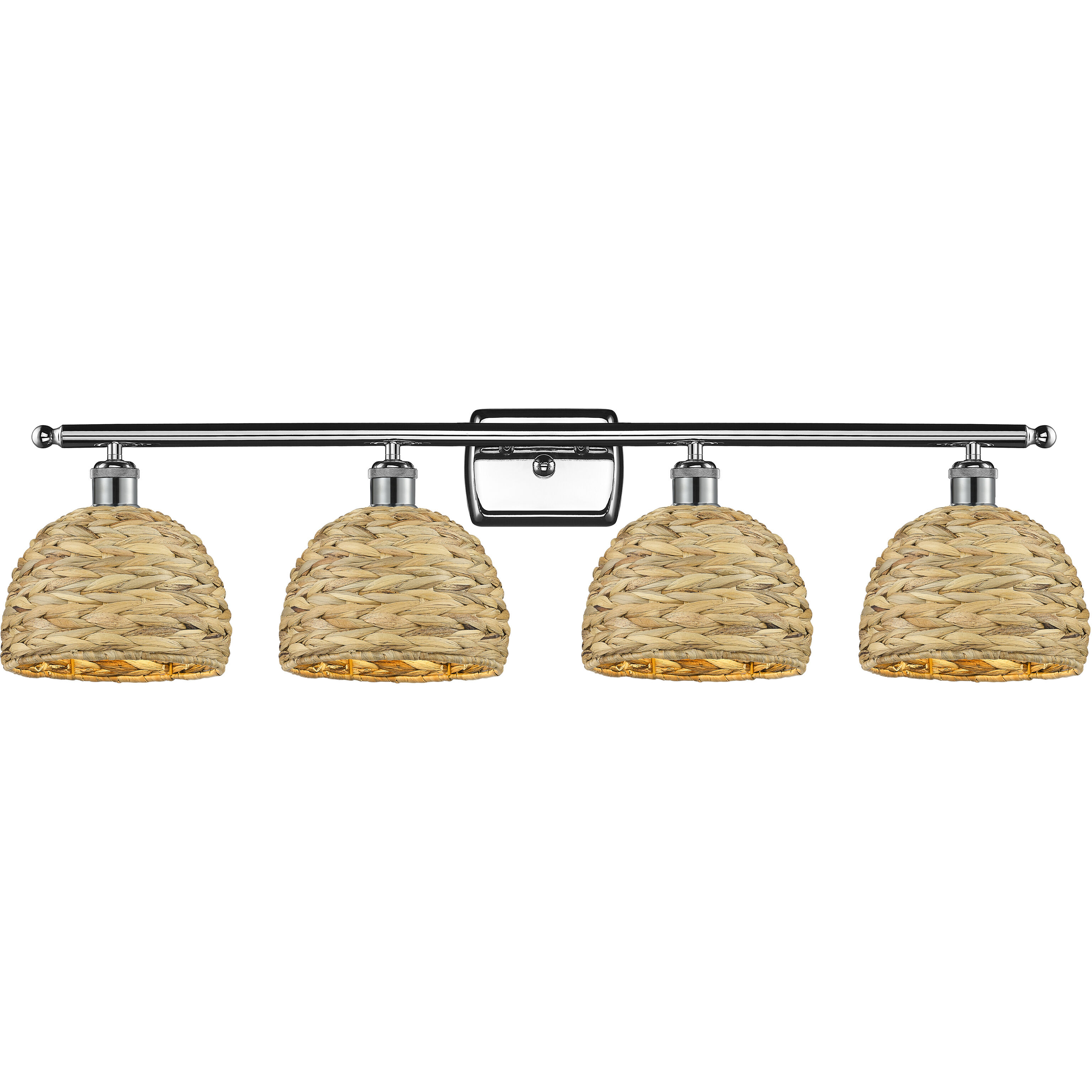 Woven Rattan 4 Light 38 inch Polished Chrome Bath Vanity Light Wall Light