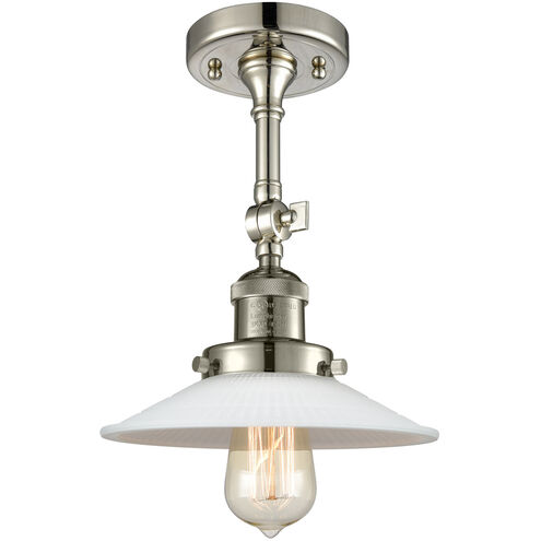 Franklin Restoration Halophane 1 Light 9 inch Polished Nickel Semi-Flush Mount Ceiling Light in Matte White Halophane Glass, Franklin Restoration