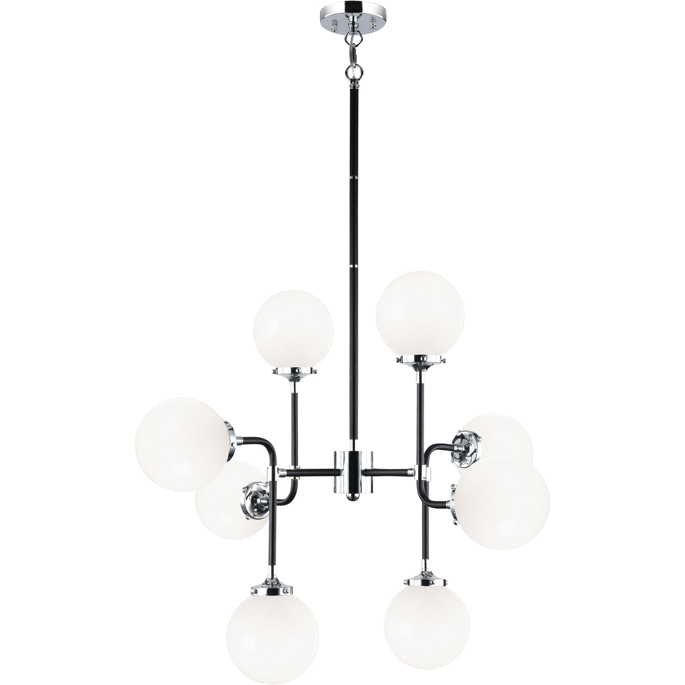 Particles 8 Light 29.5 inch Black and Chrome Pendant Ceiling Light in Chrome and Opal Glass