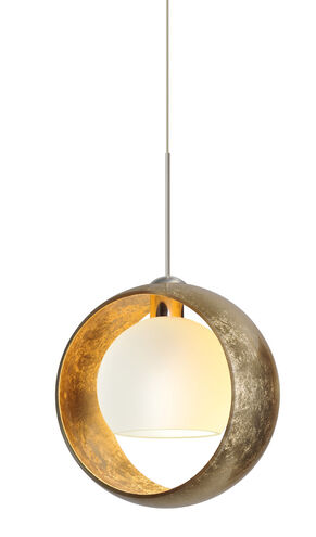 Pogo 1 Light Satin Nickel Pendant Ceiling Light in Halogen, Gold/Frost Spazio Glass