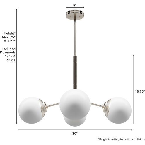 Hepburn 4 Light 30 inch Brushed Nickel Chandelier Ceiling Light, Large