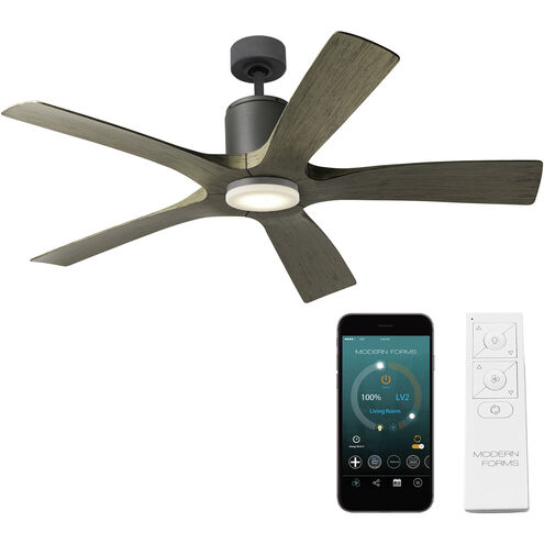 Aviator 54 inch Graphite and Weathered Gray with Weathered Gray Blades Downrod Ceiling Fan in Graphite Weathered Gray, Smart Ceiling Fan
