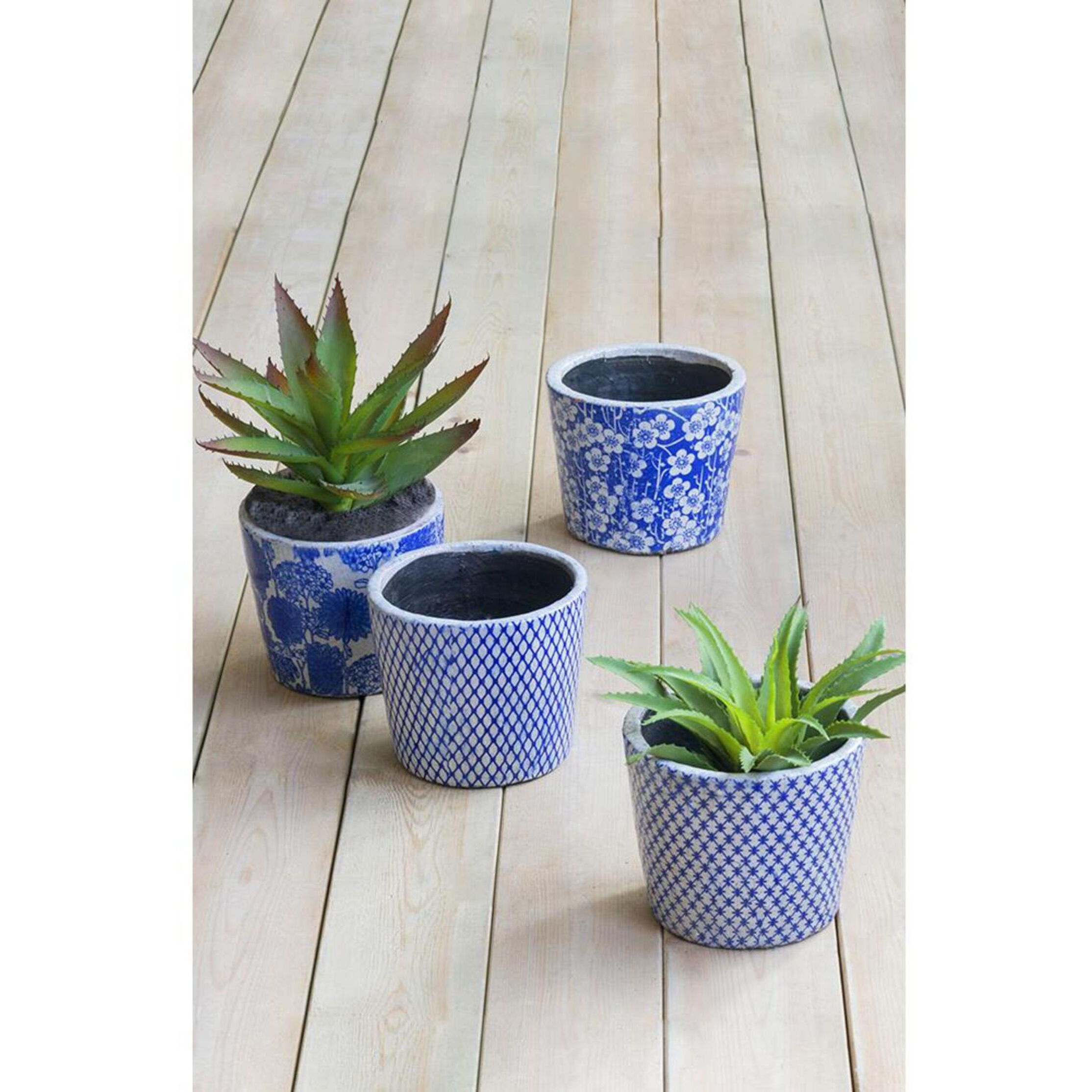 Terracotta Blue and White Outdoor Planter, Set of 4