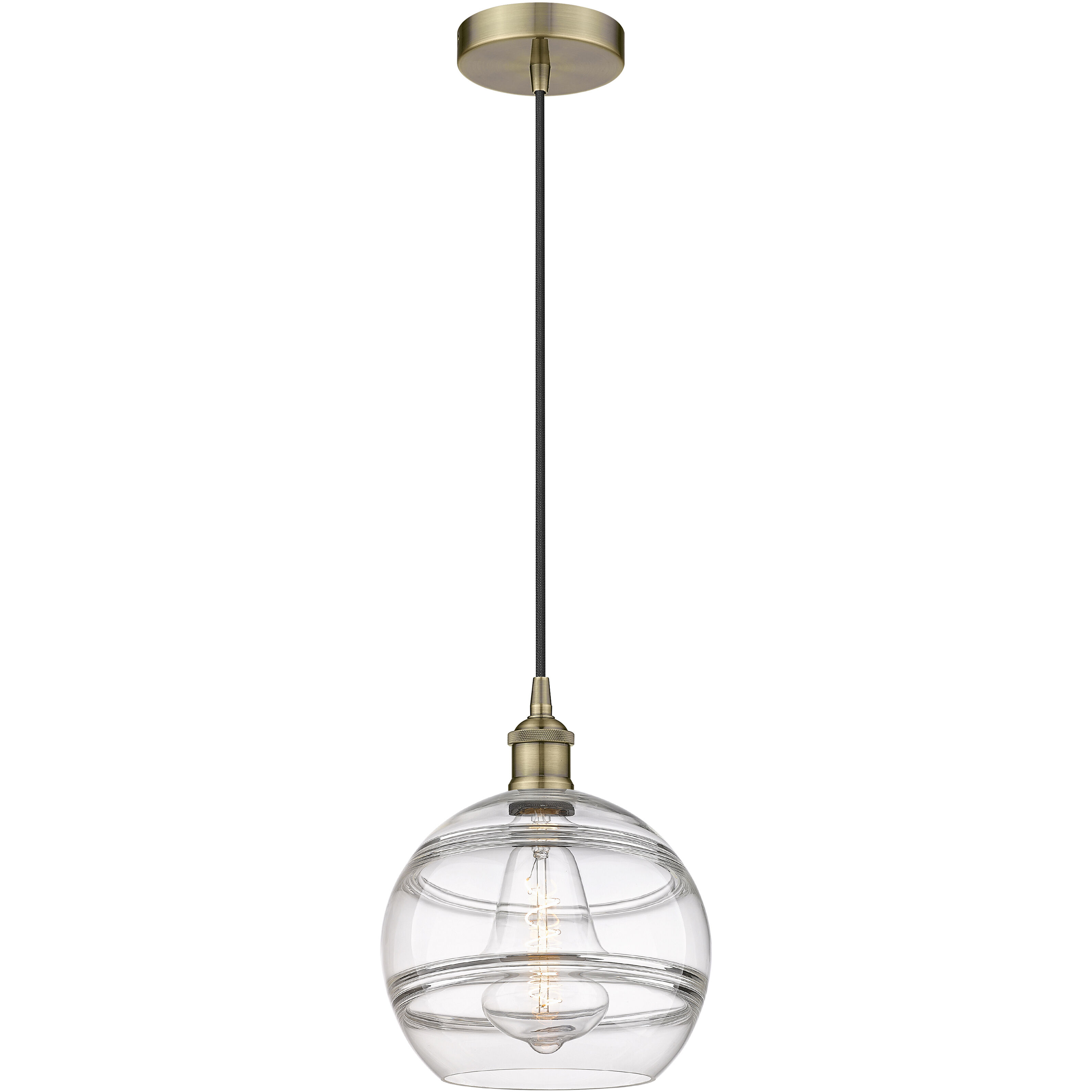 Edison Rochester 1 Light 10 inch Antique Brass Cord Hung Mini Pendant Ceiling Light