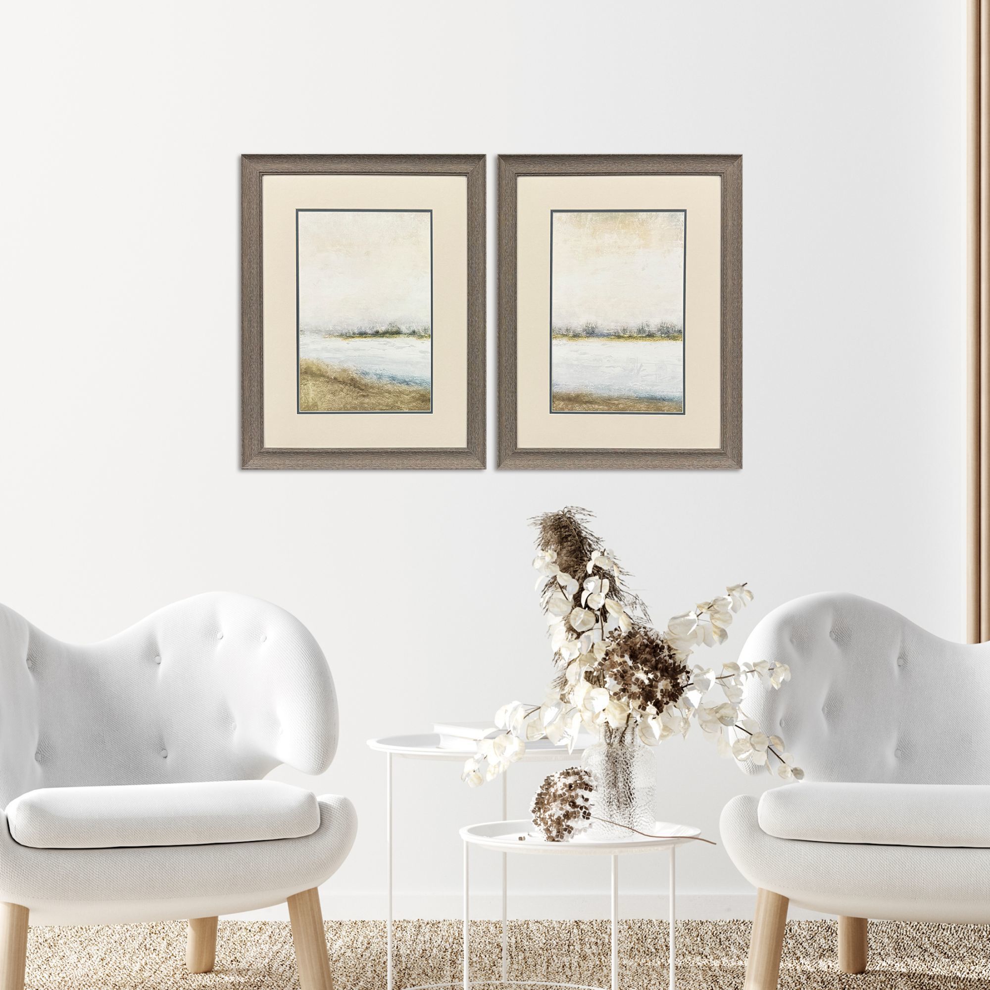 Peaceful Lake Blue and Gray and Neutral and Beige Framed Art, Propac