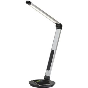 Rodney 27 inch 6.00 watt Matte Silver and Glossy Black LED Multi-Function Desk Lamp Portable Light in Brushed Steel, with AdessoCharge Wireless Charging Pad and USB Port, Simplee Adesso