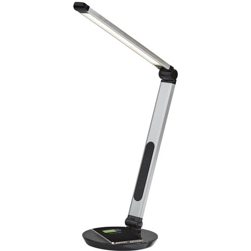 Rodney 26.5 inch 6 watt Matte Silver and Glossy Black LED Multi-Function Desk Lamp Portable Light in Brushed Steel, with AdessoCharge Wireless Charging Pad and USB Port, Simplee Adesso