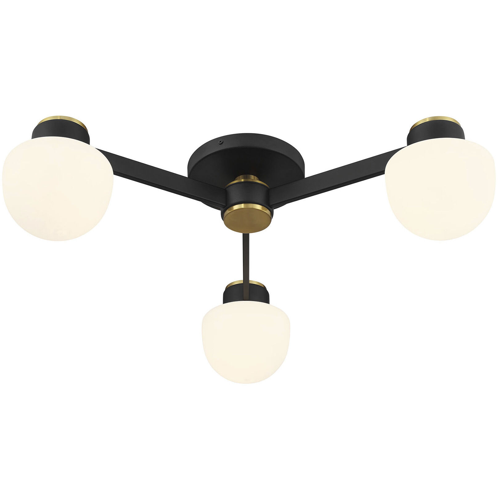 Mid-Century Modern 3 Light 30 inch Matte Black with Natural Brass Semi-Flush Ceiling Light
