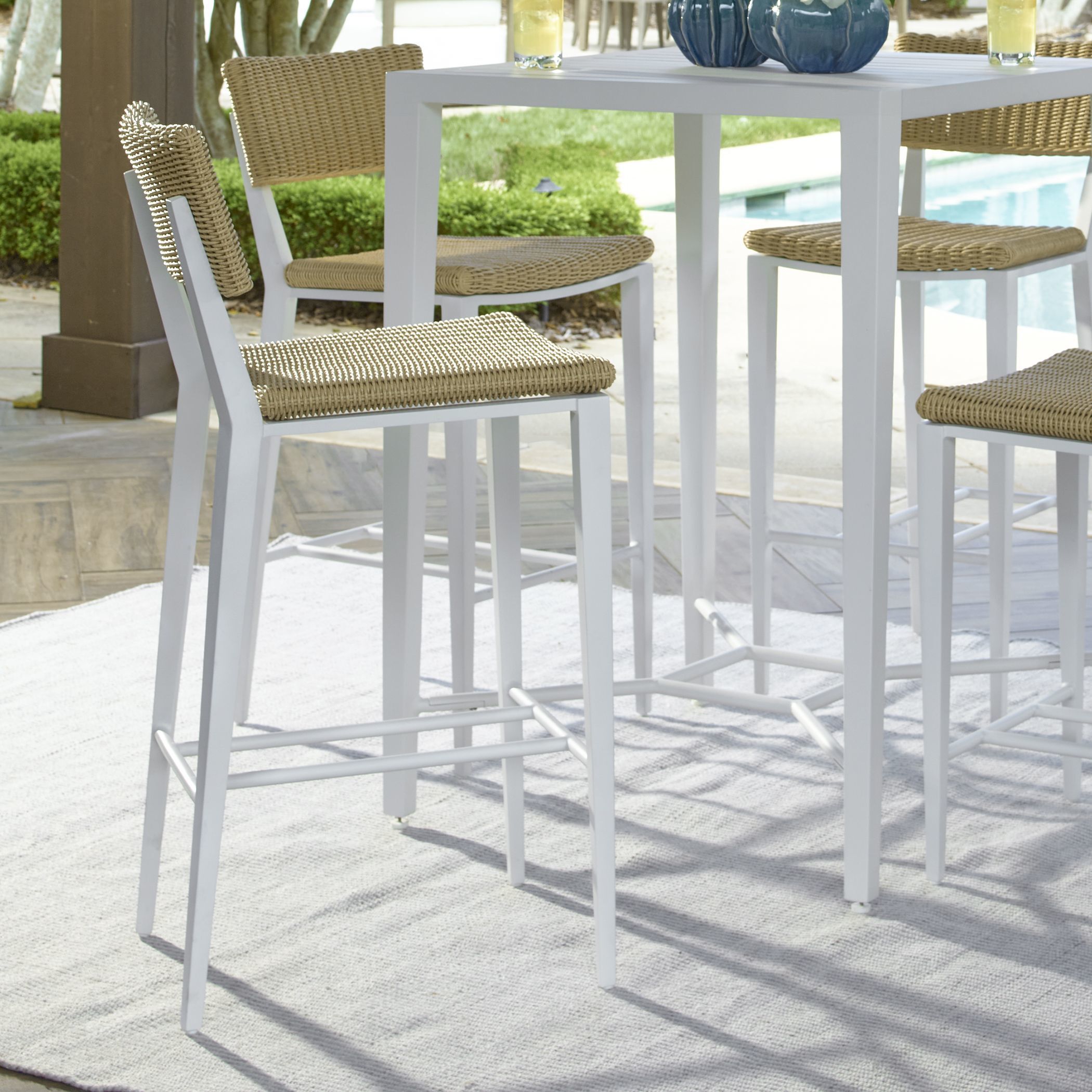 Calbas 42.25 inch White and Honey Outdoor Bar Stool