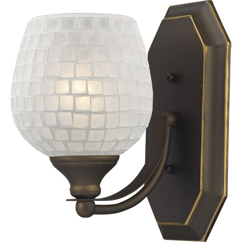 Mix-N-Match 1 Light 8 inch Aged Bronze Vanity Light Wall Light in White Mosaic Glass, Incandescent