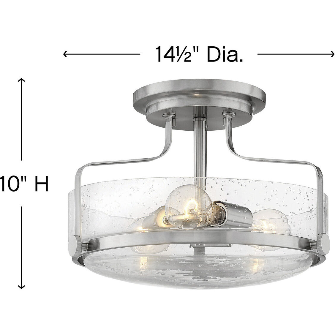 Harper 3 Light 14.5 inch Brushed Nickel Indoor Semi-Flush Mount Ceiling Light in Clear Seedy