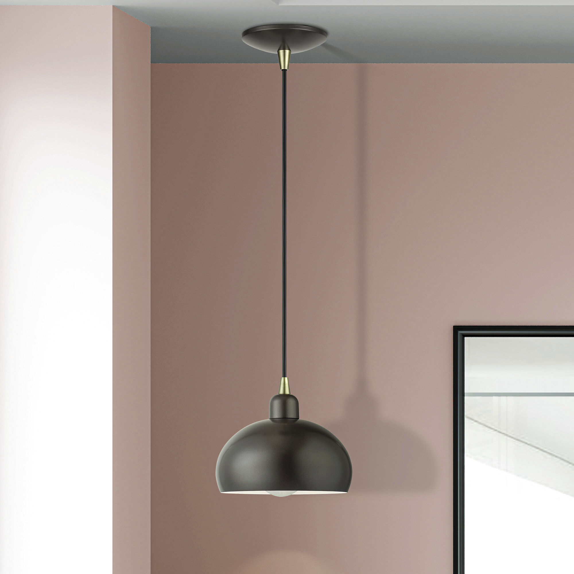 Domma 1 Light 8 inch English Bronze with Antique Brass Accents Mini Pendant Ceiling Light