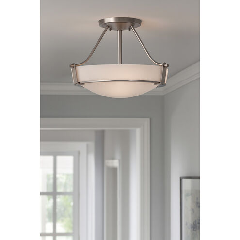 Hathaway 3 Light 16 inch Antique Nickel Indoor Semi-Flush Mount Ceiling Light in Etched White