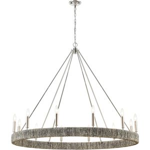 Abaca 12 Light 48 inch Polished Nickel with Gray Abaca Chandelier Ceiling Light