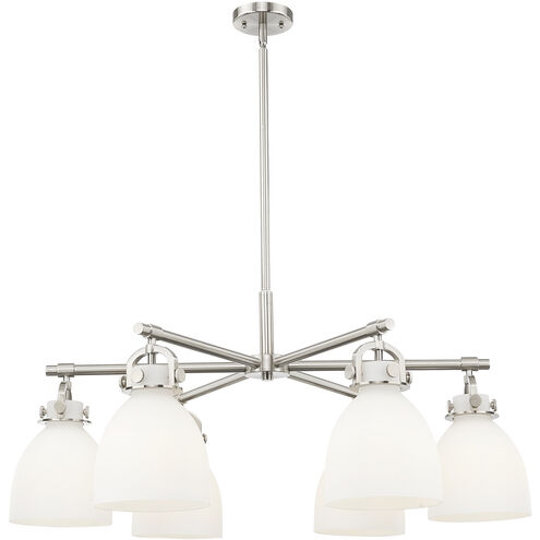 Newton Bell 6 Light 26 inch Satin Nickel Chandelier Ceiling Light in White Glass