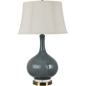Sawyer 30 inch 150.00 watt Deep Teal Ceramic and Crystal with Antique Brass Table Lamp Portable Light