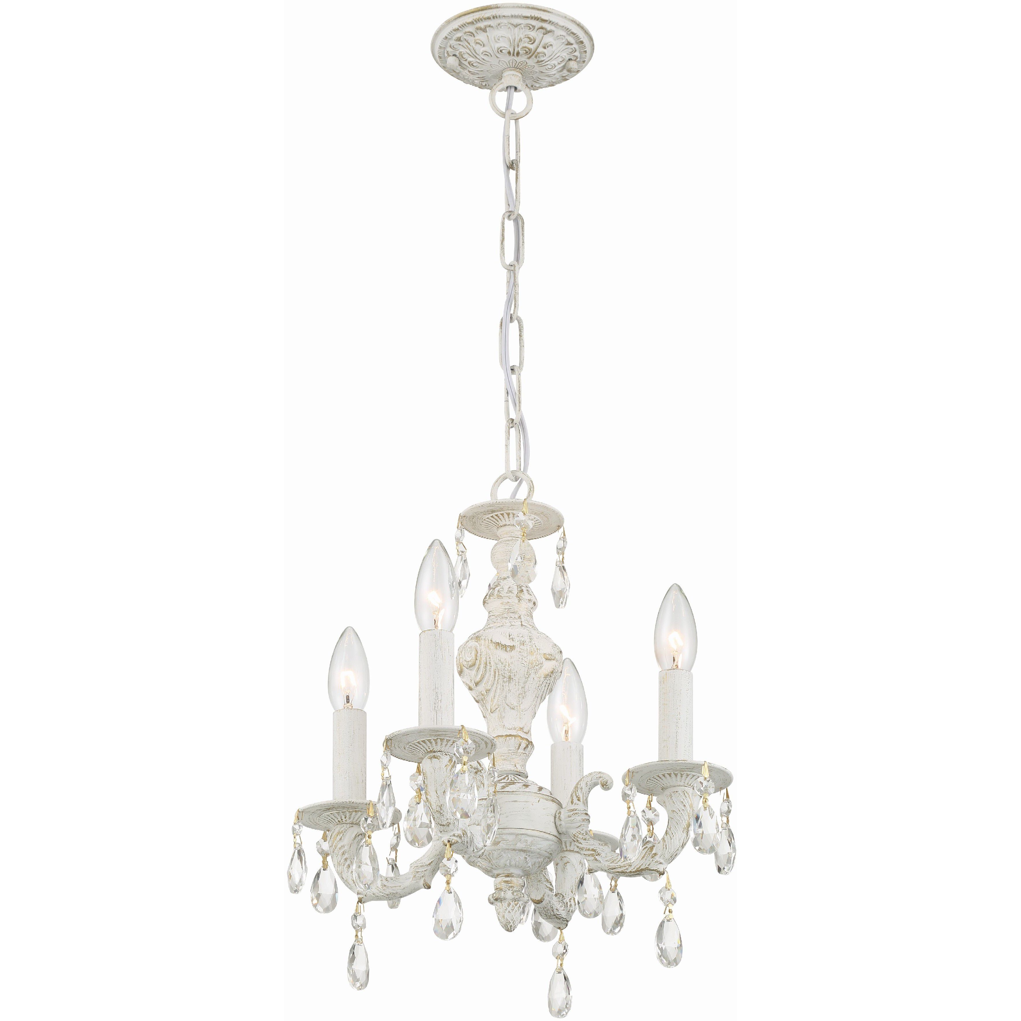 Paris Market 4 Light 13.5 inch Antique White Mini Chandelier Ceiling Light in Clear Swarovski Strass