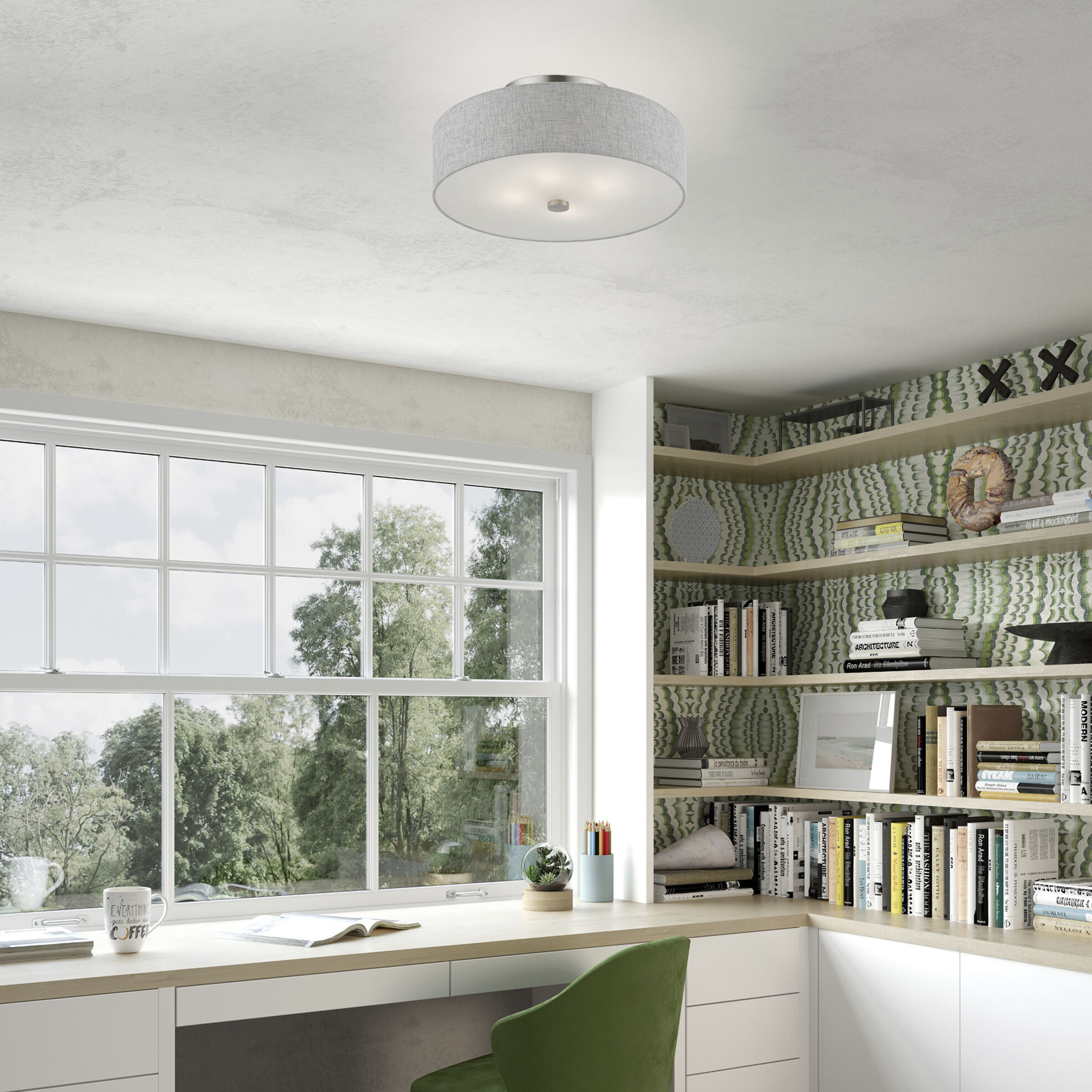 Dakota 4 Light 18 inch Brushed Nickel with Shiny White Accents Semi-Flush Ceiling Light