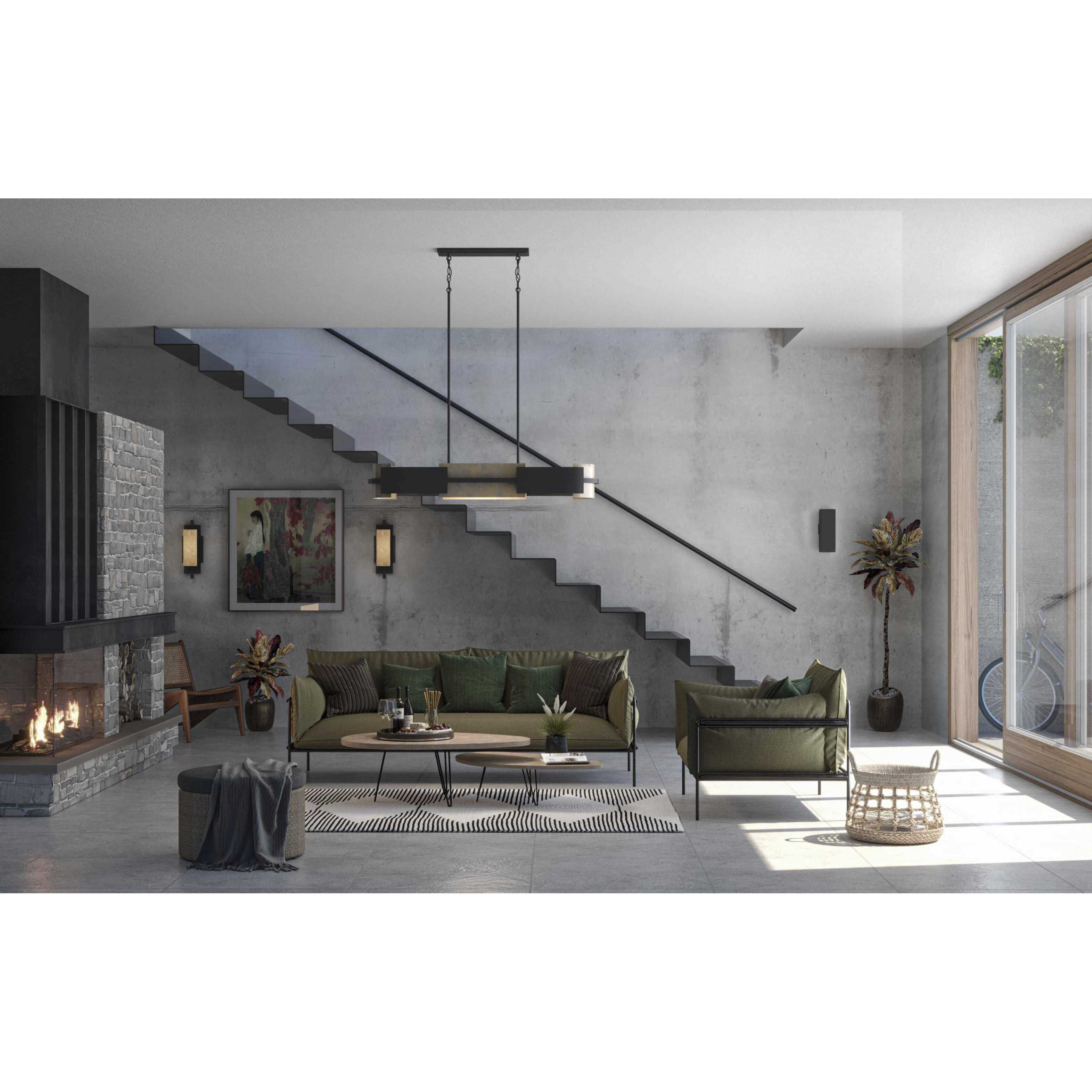 Lowery 4 Light 42 inch Matte Black and Antique Silver Leaf Linear Chandelier Ceiling Light, Design Series