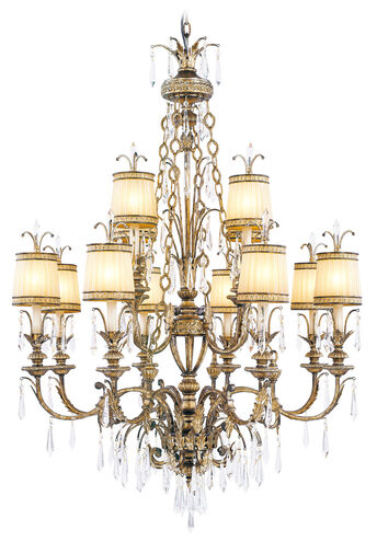 La Bella 12 Light 38 inch Hand Painted Vintage Gold Leaf Chandelier Ceiling Light