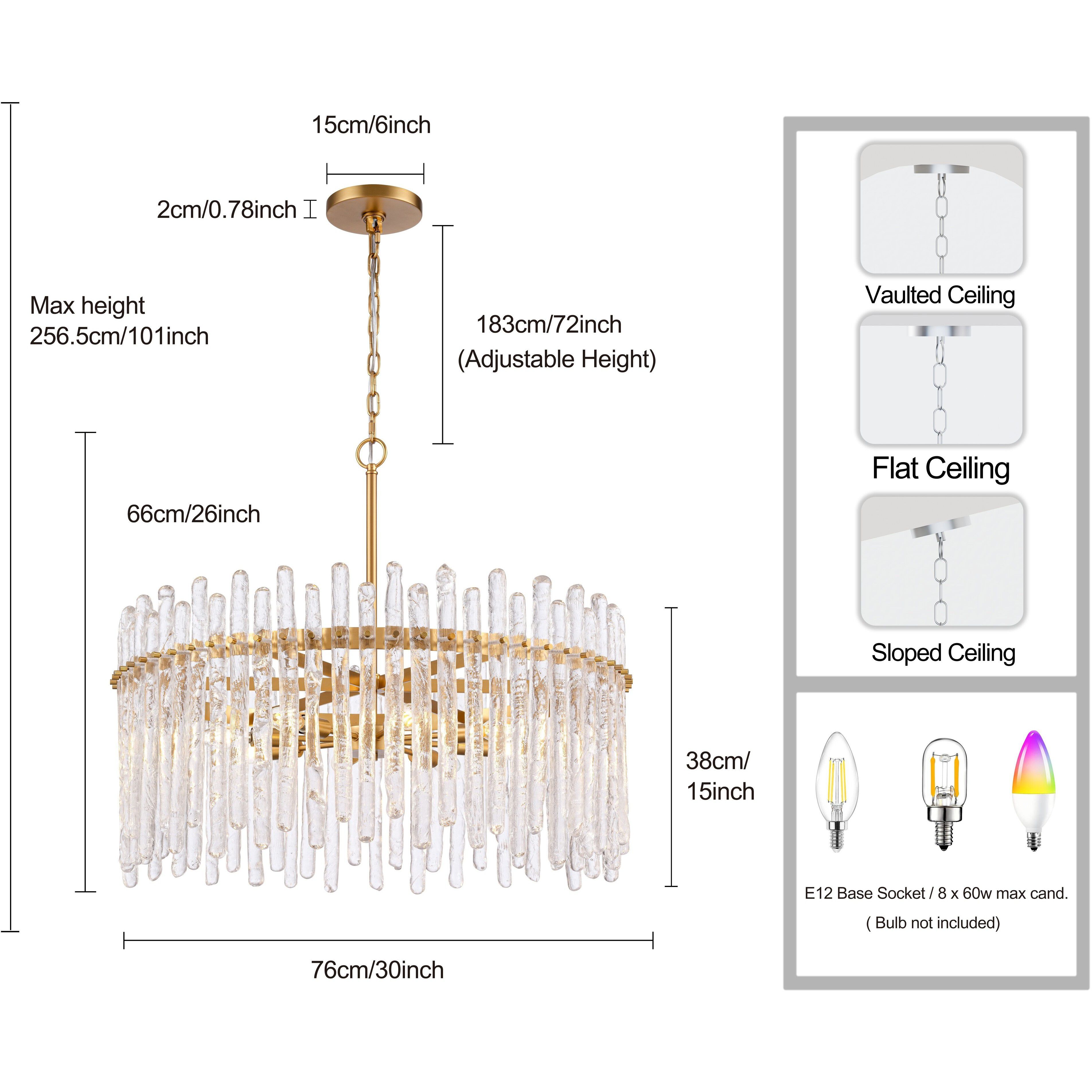 Icicles 8 Light 30 inch Natural Brass Pendant Ceiling Light, Converts to Semi Flush
