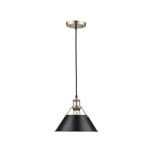Orwell 1 Light 10 inch Aged Brass Pendant Ceiling Light in Matte Black, Medium