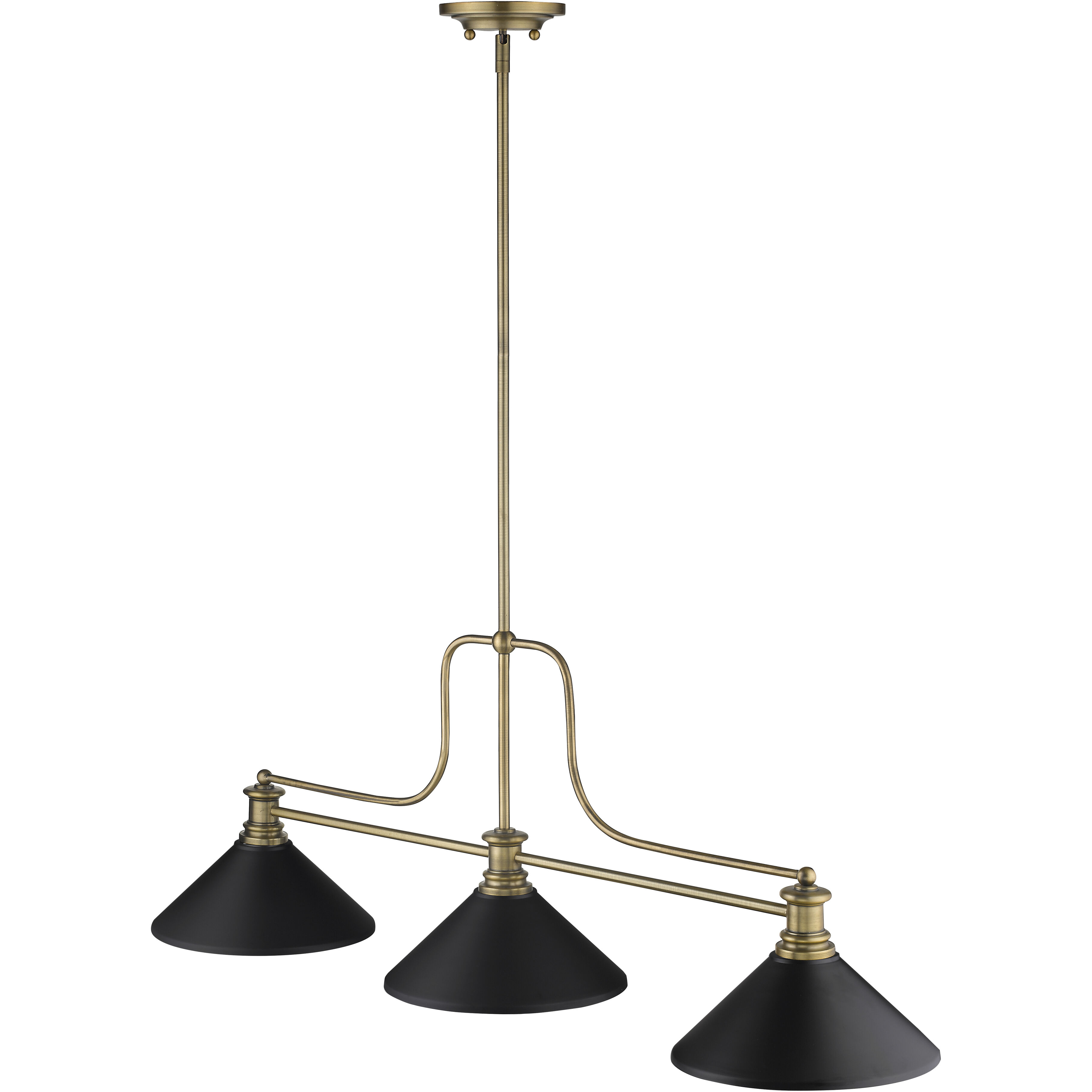 Melange 3 Light 52 inch Heritage Brass Billiard Ceiling Light in Matte Black Steel