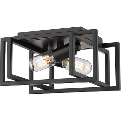 Tribeca 2 Light 12 inch Matte Black Flush Mount Ceiling Light, Damp
