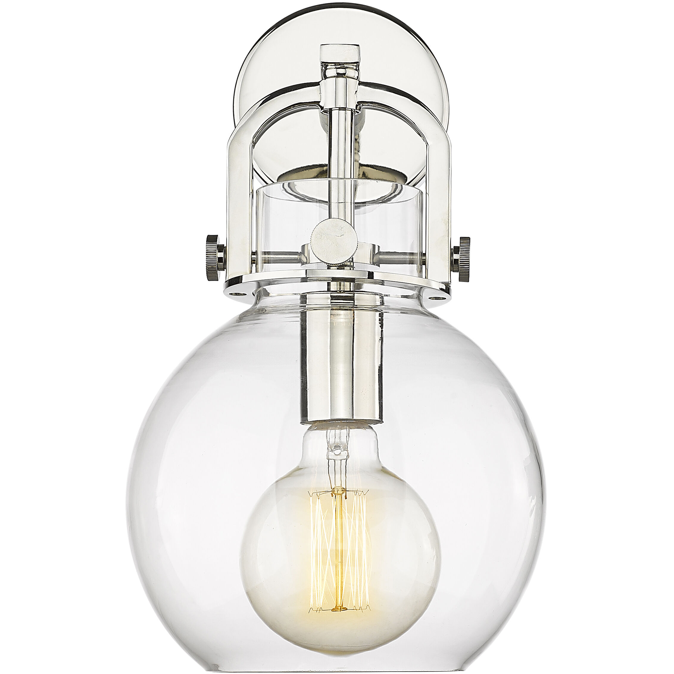Newton Sphere Sconce Wall Light in Polished Nickel, Clear Glass