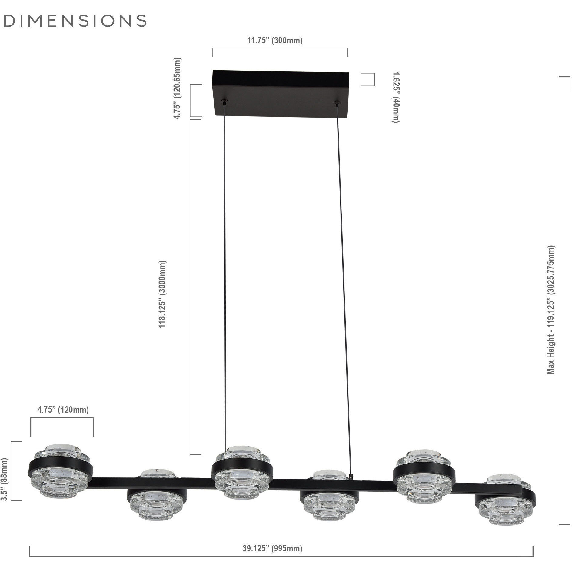 Milano Series Linear Chandelier Ceiling Light in Black, Artisan Collection