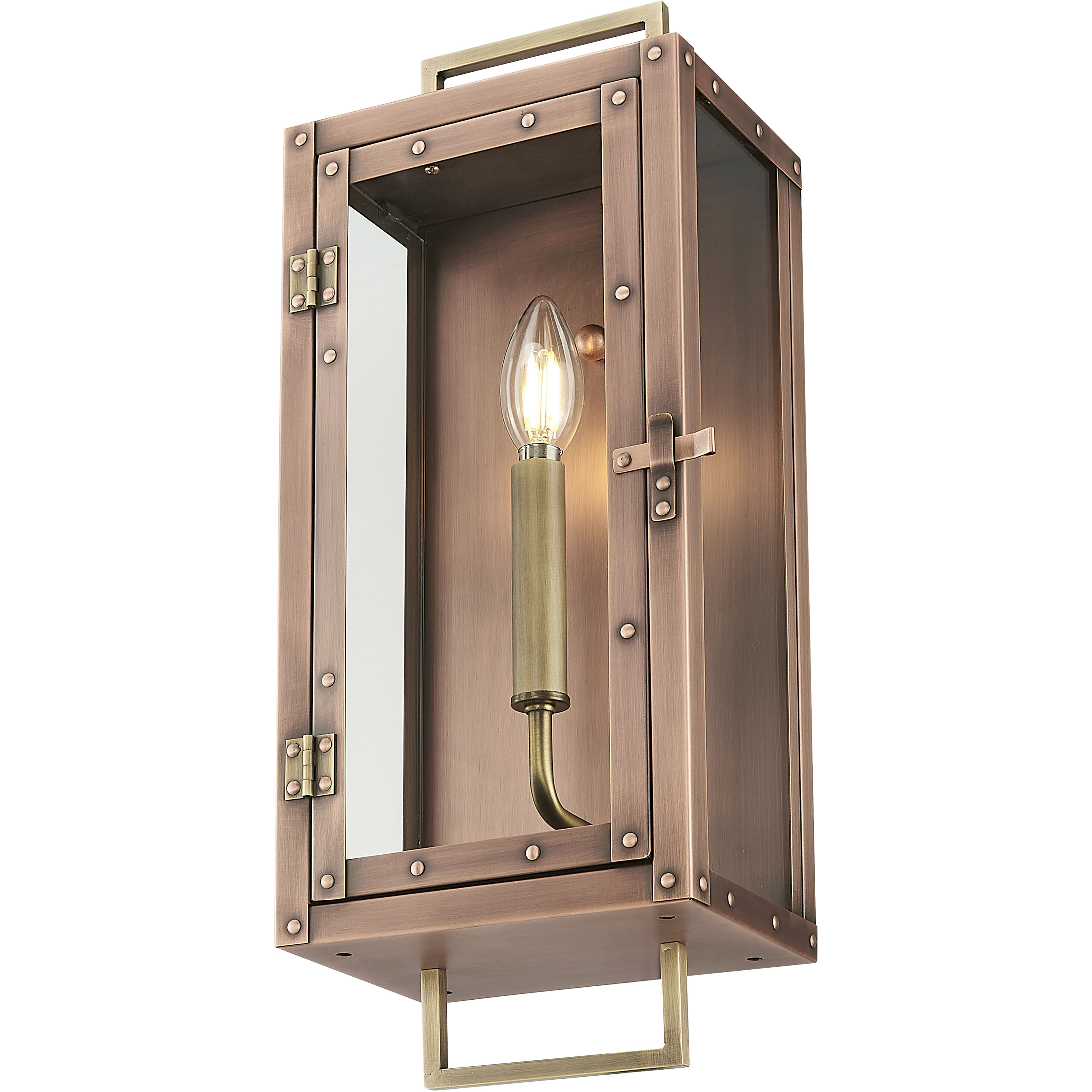 Spencer 1 Light 18 inch Antique Copper with Brass Accents Exterior Wall Mount
