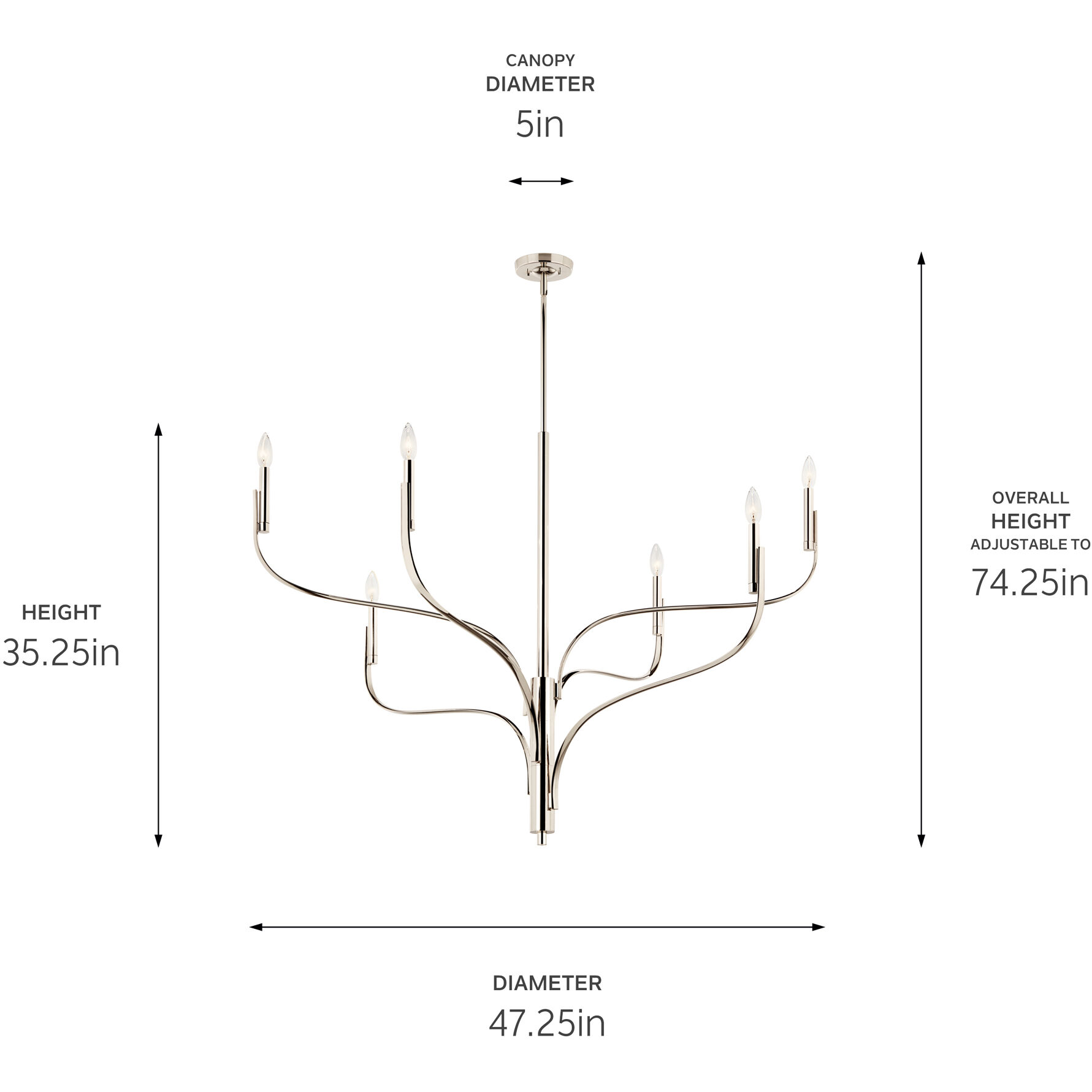 Livadia 6 Light Polished Nickel Chandelier Ceiling Light, 1 Tier Large