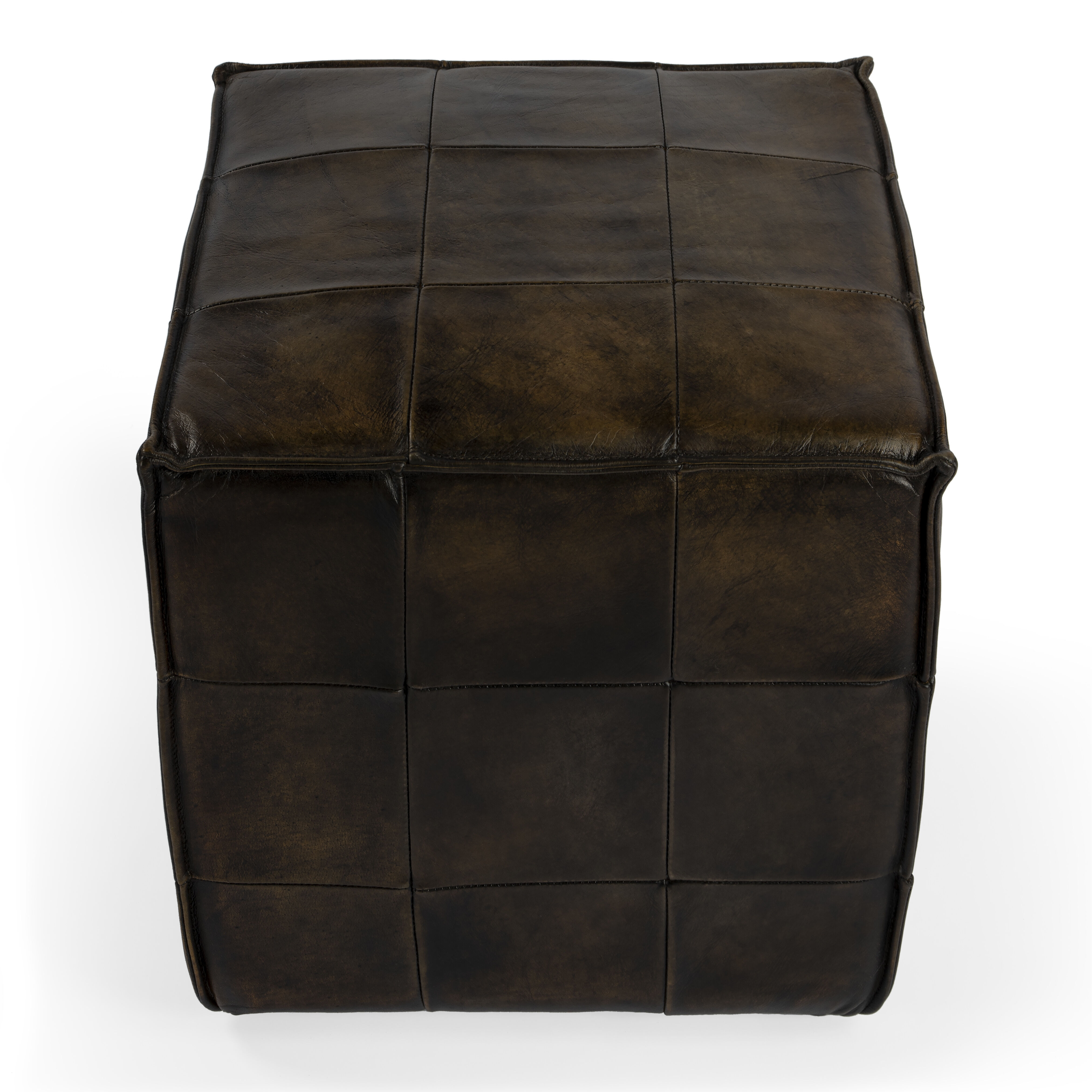 Leon Leather Cube Ottoman in Dark Brown