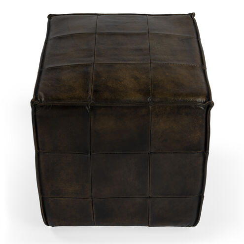 Leon Leather Cube Ottoman in Dark Brown