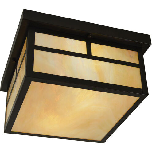 Mission 2 Light 12 inch Bronze Flush Mount Ceiling Light in White Opalescent, T-Bar Overlay