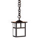 Mission 1 Light 4.88 inch Antique Brass Pendant Ceiling Light in Amber Mica, T-Bar Overlay