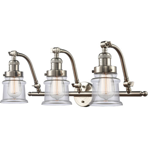 Franklin Restoration Small Canton 3 Light 28 inch Satin Gold Bath Vanity Light Wall Light in Clear Glass, Franklin Restoration