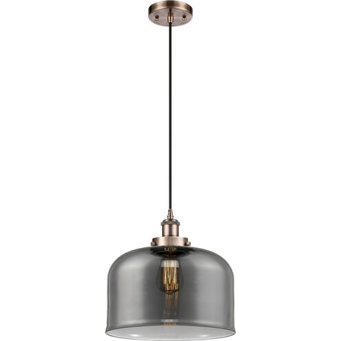 Ballston X-Large Bell LED 12 inch Antique Copper Mini Pendant Ceiling Light in Plated Smoke Glass