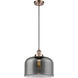 Ballston X-Large Bell LED 12 inch Antique Copper Mini Pendant Ceiling Light in Plated Smoke Glass