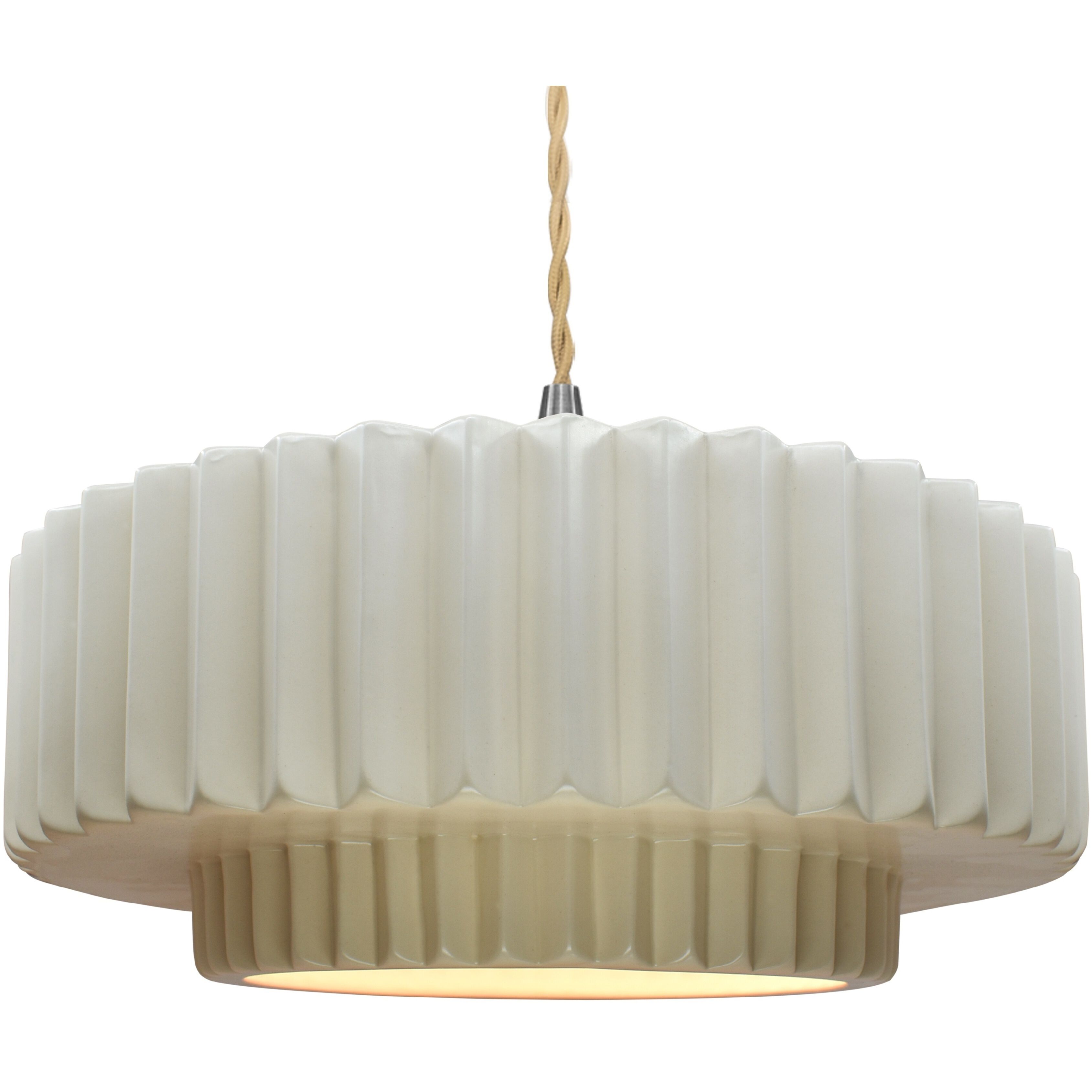 Radiance Collection - Pleated Tier Pendant Ceiling Light in Brushed Nickel, Replaceable Bulb, Beige Twist Cord, Matte White, 16.25W x 6H, Form+Finish+Function