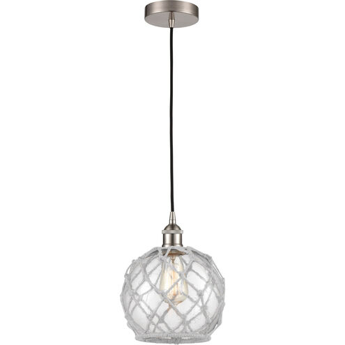 Edison Farmhouse Rope LED 8 inch Brushed Satin Nickel Mini Pendant Ceiling Light