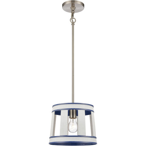 White Burlap 1 Light 10 inch Ocean Blue with Satin Nickel Pendant Ceiling Light