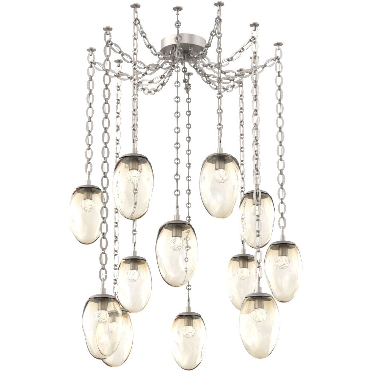 Meteo LED 17 inch Beige Silver Swag Multi-Pendant Ceiling Light in 2700K LED, Floret Inner - Amber Outer, Oval Chain