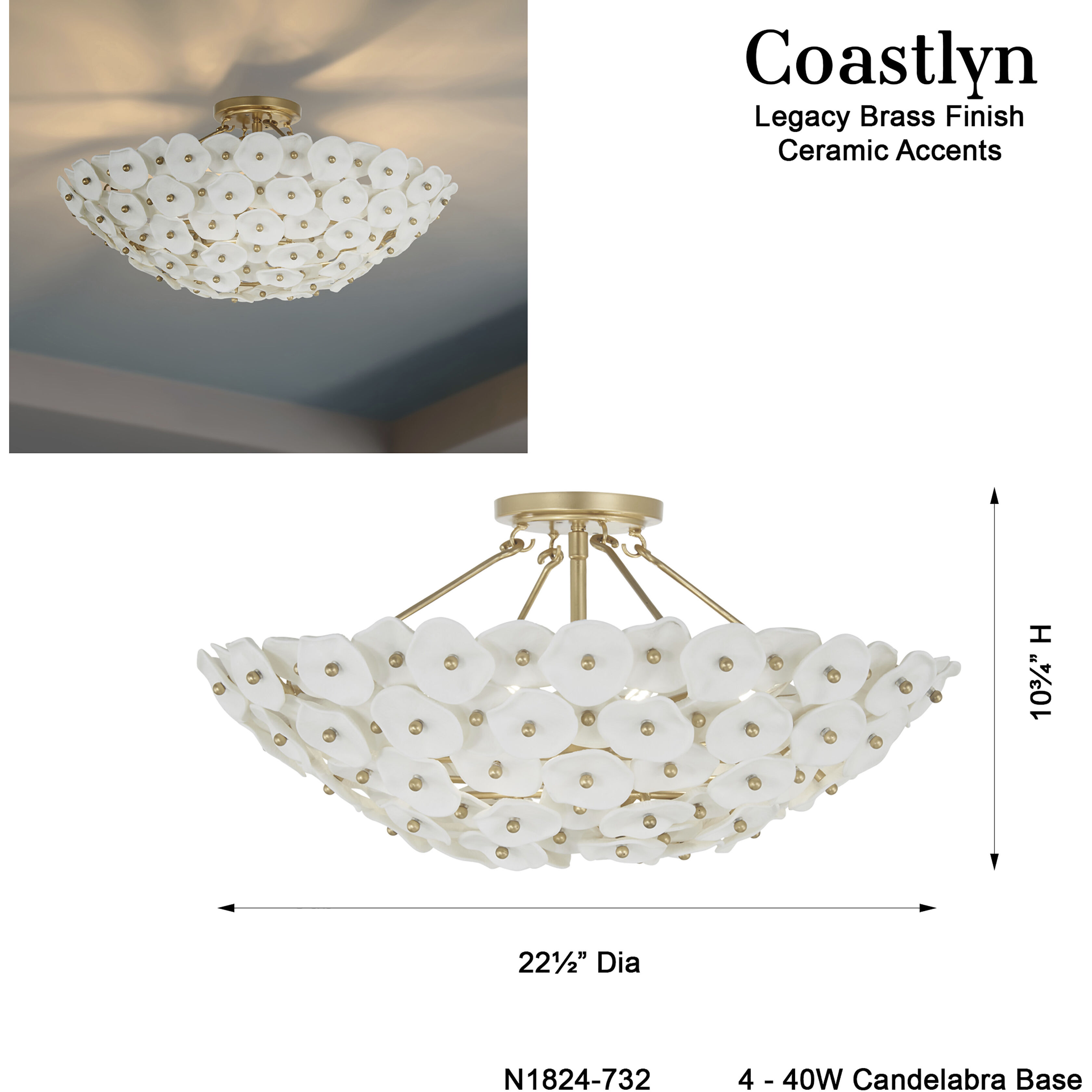 Coastlyn 4 Light 22.5 inch Legacy Brass Semi Flush Ceiling Light